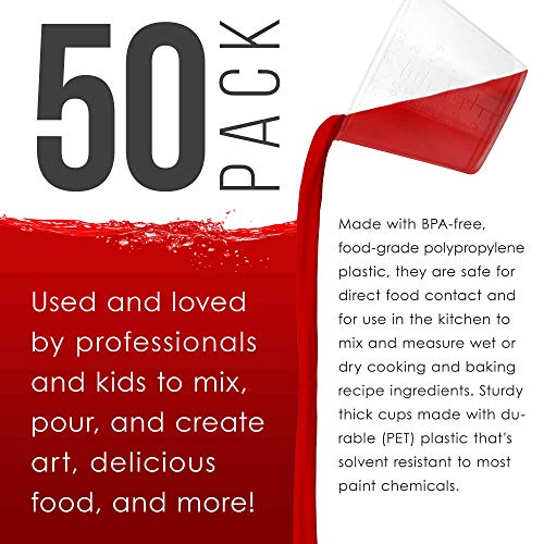 2 Oz (60 ml) Liquid Measuring Cups, 50 Pack with 25 Sticks