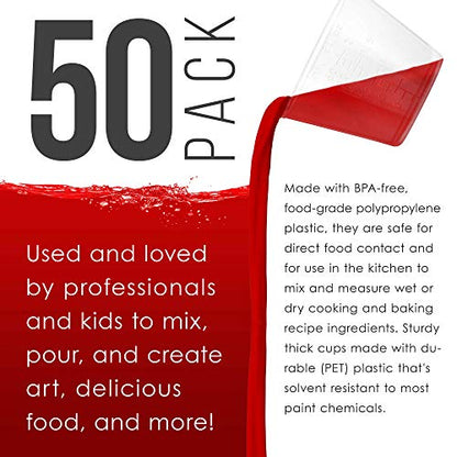 2 Oz (60 ml) Liquid Measuring Cups, 50 Pack with 25 Sticks