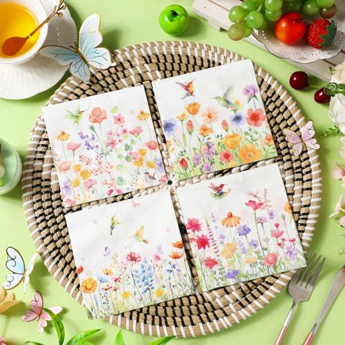 200 Pcs Pastel Wildflower Cocktail Napkins Disposable 4 Style 5"