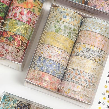 12 Rolls Charming Washi Tape Set Gold Silver Foil Detailing Arts Adhesive Tapes Basic Patterns Decorative Masking Tape Sets for Craft (12 Count)