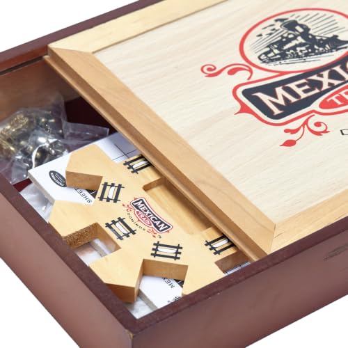 Mexican Train Domino Set in Wooden Collector Box from Front Porch Classics for 2 to 8 Players Ages 8 and Up