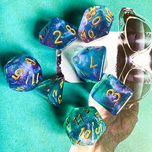 7 Die DND Dice Set Polyhedral Dice Set with a Leather Dice Bag (7 Count)