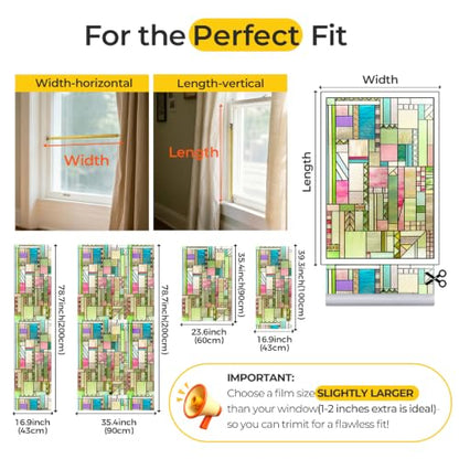 3D Stained Glass Window Privacy Film Decorative Non (1329.03 sq in)