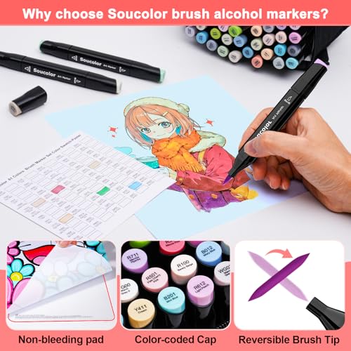 100 Color Alcohol Markers Dual Tip Brush Art Supplies Kids Adults (100 Count)
