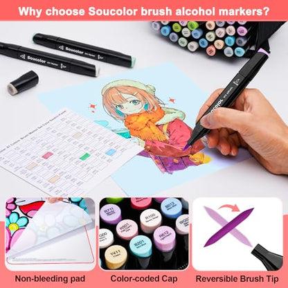 100 Color Alcohol Markers Dual Tip Brush Art Supplies Kids Adults (100 Count)
