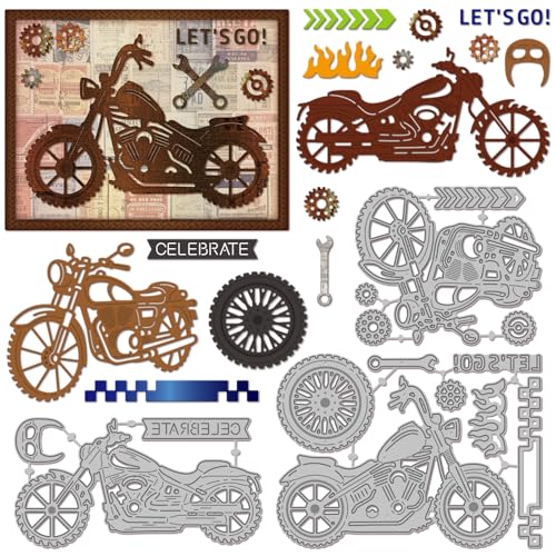 Motorcycle Cutting Dies for Card Making Repair Tools Die Cuts Tires Gears Metal Border Die Cut Dies Stencils for DIY Scrapbooking Embossing Photo Album Craft Decor (15 Count)