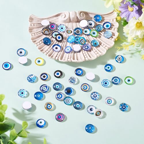 100Pcs Evil Eye Glass Cabochons for Jewelry Making (100 Count)