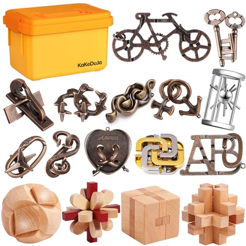 16 PCS Metal & Wooden Brain Teaser Puzzle Set (72 Count)