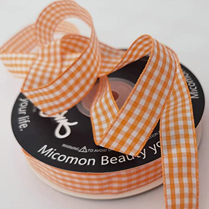 Orange Gingham Plaid Checked Ribbon 25 Yards Each Roll 100% Polyester