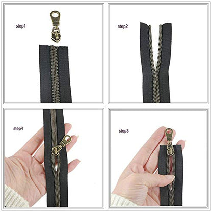 5 Gold Metallic Nylon Coil Zippers by The Yard Bulk 10 Yards Black Tape with 25pcs Gold Sliders for DIY Sewing Tailor Craft Bag