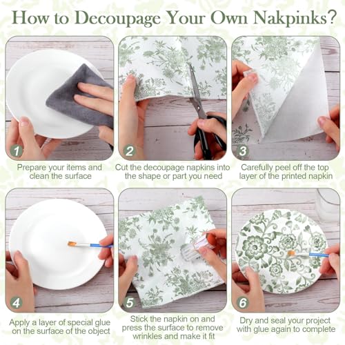 36 Pack 6 Style Sage Green Decoupage Chinoiserie Napkins (36 Count)