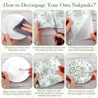 36 Pack 6 Style Sage Green Decoupage Chinoiserie Napkins (36 Count)