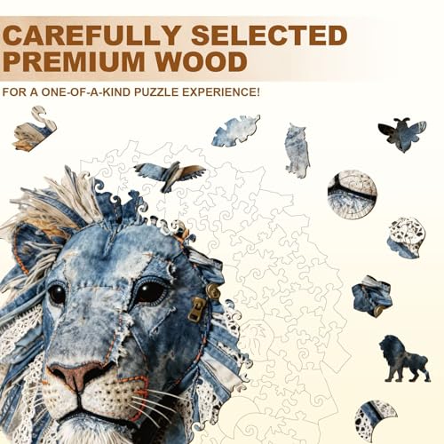 Denim Fabric Lion Puzzles Adults Gifts for Women Men Wooden 255 Pieces 13.4 * 11.6in