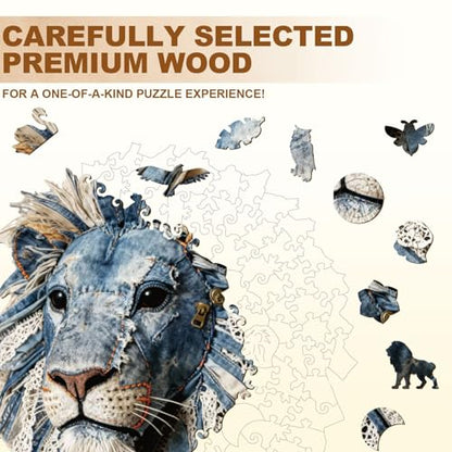 Denim Fabric Lion Puzzles Adults Gifts for Women Men Wooden 255 Pieces 13.4 * 11.6in