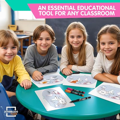 Continent Practice Sheets 9”x12” Map of The Seven Continents Dry Erase World Globe Sheets Homeschool Supplies Learning Map Teacher Students Classroom Pack of 10 Sheets (10 Count)