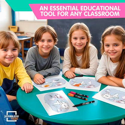 Continent Practice Sheets 9”x12” Map of The Seven Continents Dry Erase World Globe Sheets Homeschool Supplies Learning Map Teacher Students Classroom Pack of 10 Sheets (10 Count)