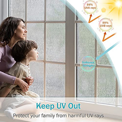 Rain Glass Window Film Privacy Static Window Clings Decorative Glass Sticker for Home Office Removable UV Protection Heat Control 17.7 x 157.48 inches