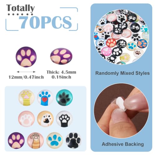 70Pcs Paw Print Glass Cabochons for Jewelry Making