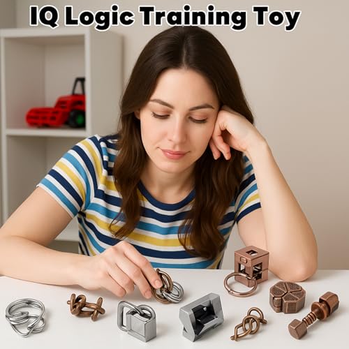 9 Pcs Metal Brain Teasers 3D Steel Puzzle Set (9 Count)