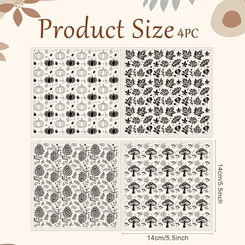 4Pcs Pumpkin Maple Leaf Polymer Clay Texture Sheet Pinecone and Mushroom Autumn Silicone Clay Texture Mat for Polymer Clay Making Earrings Jewelry DIY Crafts 5.5 × 5.5 Inch