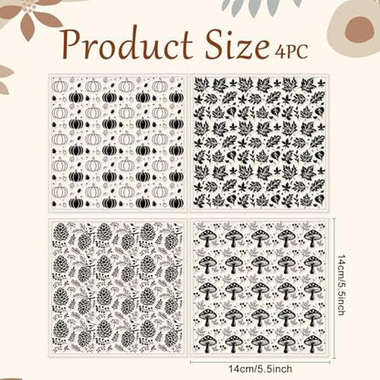 4Pcs Pumpkin Maple Leaf Polymer Clay Texture Sheet Pinecone and Mushroom Autumn Silicone Clay Texture Mat for Polymer Clay Making Earrings Jewelry DIY Crafts 5.5 × 5.5 Inch