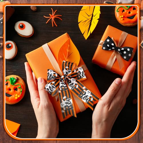 12 Rolls 60 Yard Halloween Wired Ribbon for Wreaths Crafts Bows (12 Count)