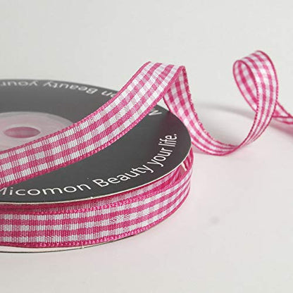 Pink and White Gingham Ribbon Hot Pink Gingham Ribbon 25 Yards Each Roll 100% Polyester (72 Foot)
