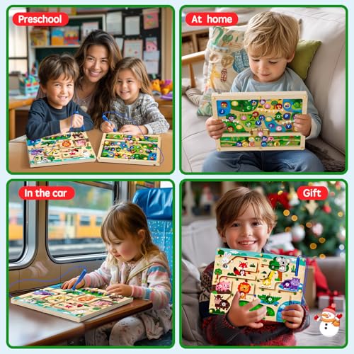 Magnetic Maze 2 in 1 Double Side Color and Number Maze Alphabet Puzzle Board for 3