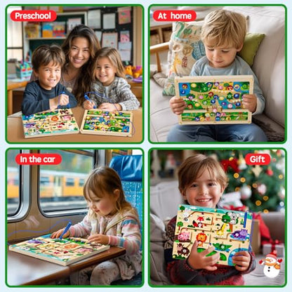 Magnetic Maze 2 in 1 Double Side Color and Number Maze Alphabet Puzzle Board for 3
