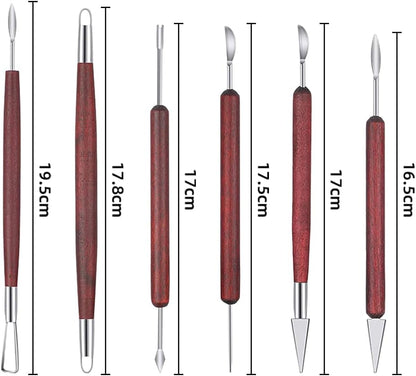 Pottery Tools and Supplies for Polymer, Yagugu 6Pcs Basic Wood Ceramics Carving Tool Supplies kit Accessories for Kids, Adults and Artists Modeling Shaping Building for Art&Craft