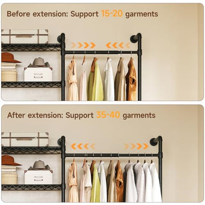 L3 Wall Mounted Metal Pipe Closet System Heavy Duty Garment Rack