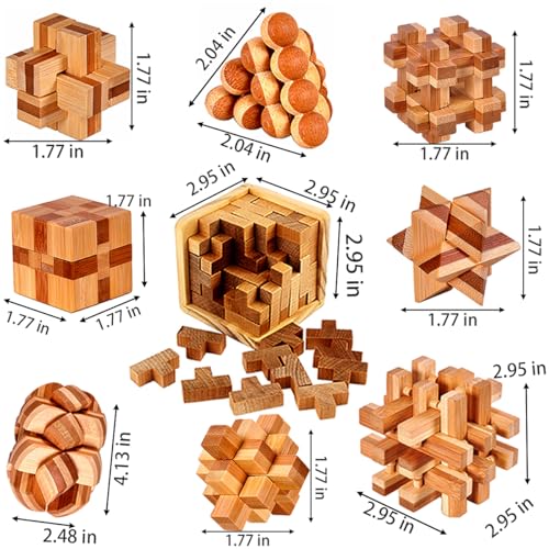 18 Pack Wooden Brain Teaser Puzzles Stress Relief Toys Wooden Burr Puzzles Brain Teaser Puzzle with Gift Packing Box Magic Puzzle Games Toy for Kids and Adults by AHYUAN (18 Count)
