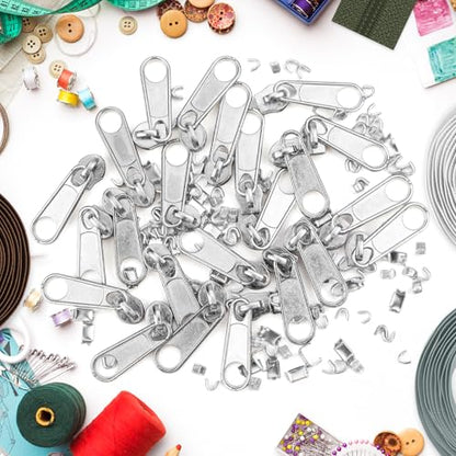 25Pcs Silver Zipper Repair Kit Zippers Replacement 3# Zipper Pull Rescue Kit for Clothing Jackets Purses Luggage Backpacks (25 Count)