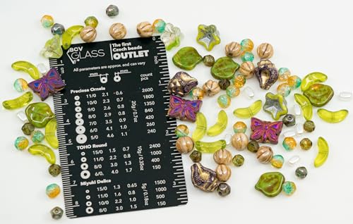 1.4oz (40g) Mix of Czech Glass Beads, Green Leaves and Flower Beads with Purple Butterfly Beads, Hand Made Set Kit, Green Purple Butterflies