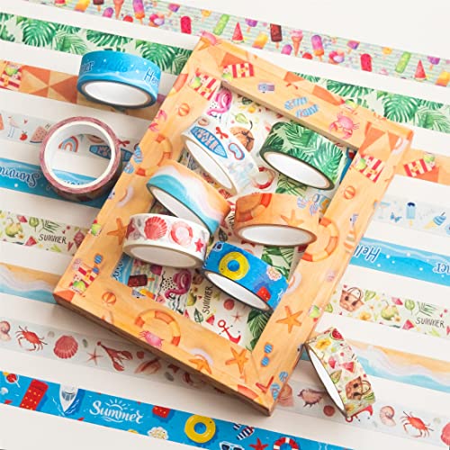 10 Rolls Four Seasons Washi Tape Set Beach Ice Cream Masking Decorative Tapes (10 Count)