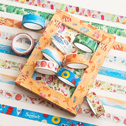 10 Rolls Four Seasons Washi Tape Set Beach Ice Cream Masking Decorative Tapes (10 Count)