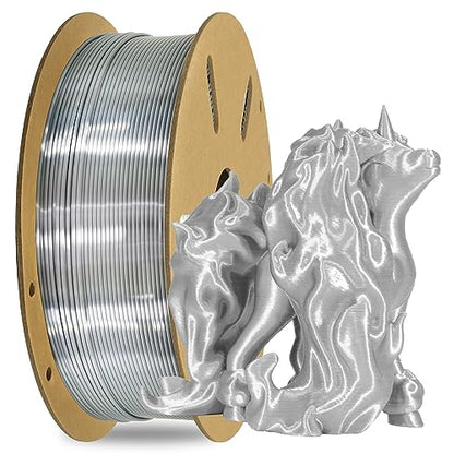Silk Metalic Shiny Silver PLA 1.75mm 3D Printer Filament (35.27 Ounce)