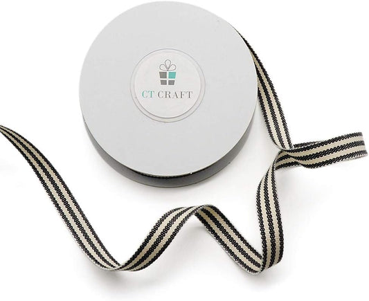 CT CRAFT LLC Ivory Cotton Black Stripes Ribbon 3/8" x 10 Yards for Home Décor Gift Present Wrapping DIY Crafts Birthday Wedding Bouquet Christmas - Crafty Corner