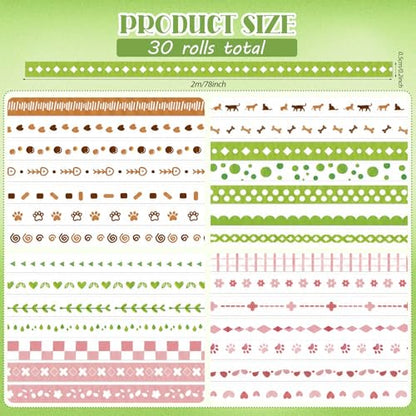 30 Rolls Pastel Floral Washi Tape Set (30 Count)