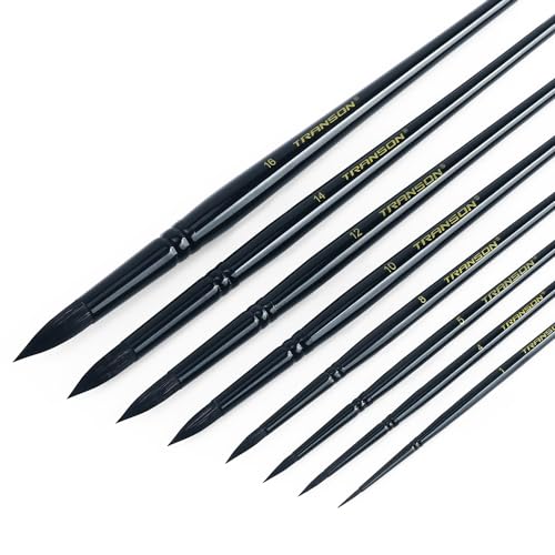 8pcs Round Watercolor Paint Brush Set Goat Hair for Watercolors (8 Count)
