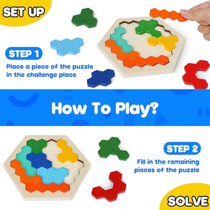 4 Pack Wooden Hexagon Puzzle (4 Count)