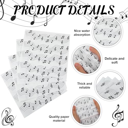 60 Pcs Music Note Cocktail Paper Napkins 6.5 x 6.5 Inches