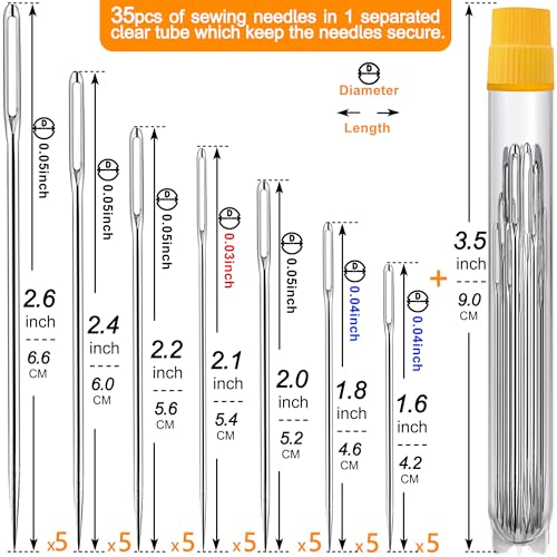 35 70 Pack Premium Large Eye Needles for Hand Sewing with Needle Threaders