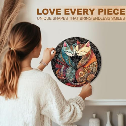 Twin Cats Puzzles Adults Gifts for Women Men Wooden 200 Pieces 11.4 x 11.4in