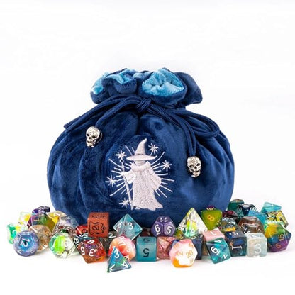 Large DND Dice Bag with Pockets Navy Blue Storage Bag for D&D Games