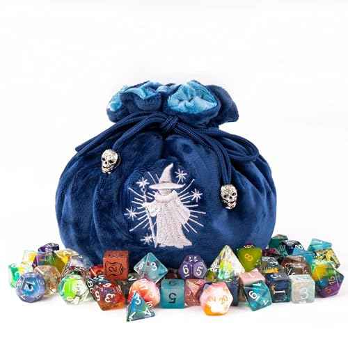 Large DND Dice Bag with Pockets Navy Blue Storage Bag for D&D Games