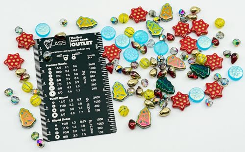 2.1oz (60g) of Christmas Czech Glass Bead Mix 2024 with Trees, Melons, Snowflakes and Faceted Beads, Dark Green Yellow Xmas (2.1164 Ounce)