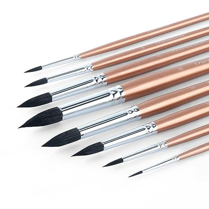 8pcs Round Watercolor Paint Brush Set Goat Hair for Watercolors