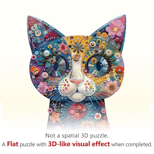 Colorful Flower Cat Puzzles Adults Gifts for Women Men Wooden 145 Pieces 11.4 x 9.0in