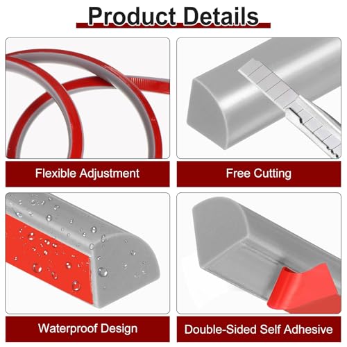 197 Inch Flexible Quarter Round Molding Silicone Peel and Stick Trim Self Adhesive Shower Water Barrier for Corner Decor Bathroom Kitchen